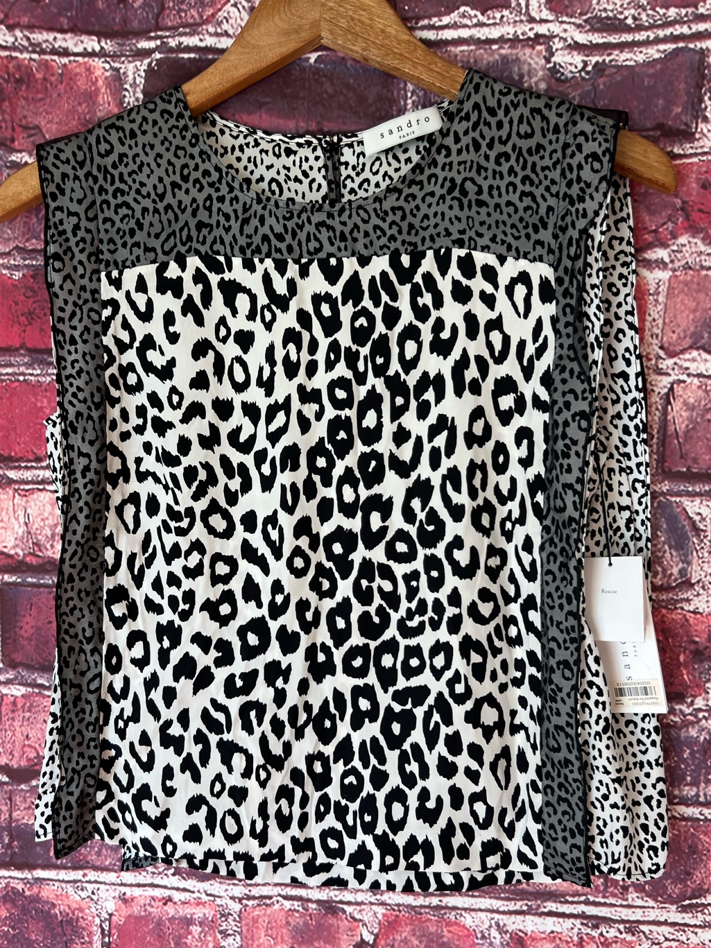 Sandro Ecaille Mixed Leopard Print Silk Blouse Top